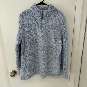 Women’s Blue Sherpa Hoodie with Quarter-Zip